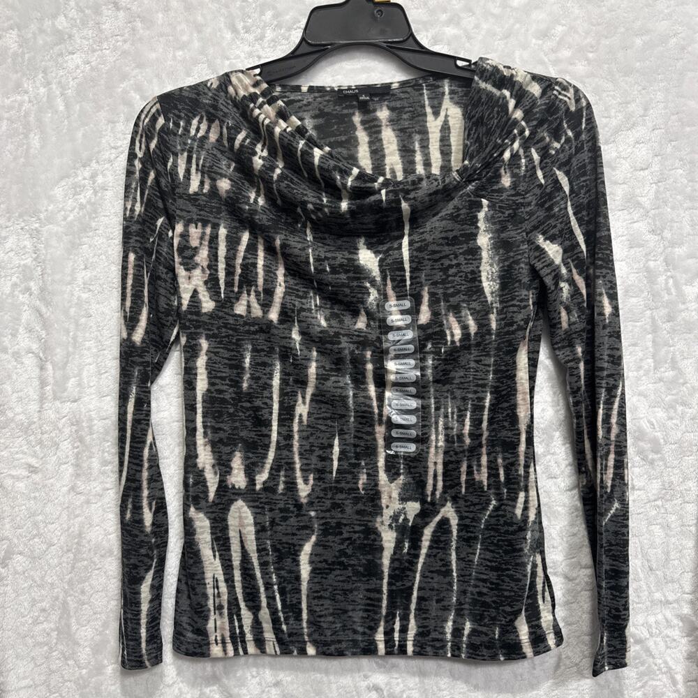 Chaus Women’s Top Semi Sheer Burnout Long Sleeve Abstract Print Shirt Boho